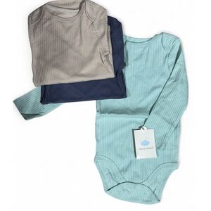 Cloud Island Ribbed Bodysuit Trio - Teal, Navy, Beige